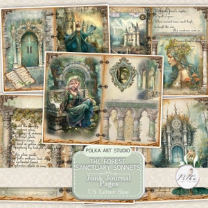 Kit diario digitale Junk, diario Fantasy Forest, pagine vittoriane vintage, animali fantasy, pagine, collage di carte vintage, soft steampunk