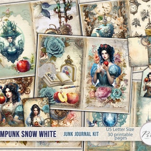 Junk Journal Digital Kit  Steampunk FairyTale Snow White Printable Vintage Decorative Collage Papers, Digital Journal, Scrapbook,Paper Craft