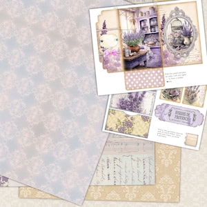 Vintage Lavender Junk Journal Digital Add-On Kit, Floral Printable Decorative Ephemera, Rural Provence Tags, pockets Embellishments image 7