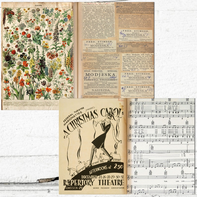 Junk Journal Blank decorative 30 double pages Pack / Neutral Vintage color papers / Instant download image 10