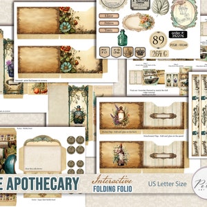 Junk Journal Folding Folio Booklet, Victorian Apothecary Digital Download, Trifold, Printable Instant Download,Ephemera, Craft Kit Project image 9