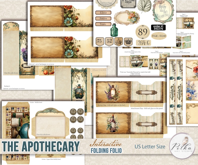 Junk Journal Folding Folio Booklet, Victorian Apothecary Digital Download, Trifold, Printable Instant Download,Ephemera, Craft Kit Project image 9