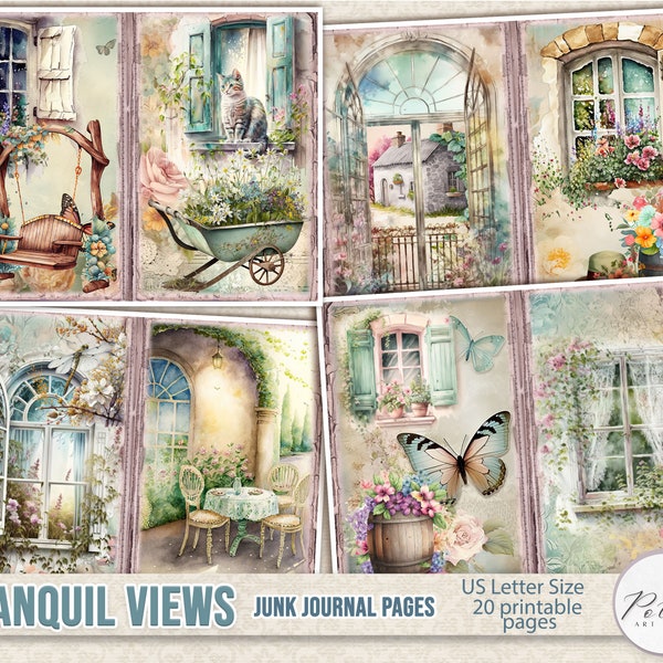 Junk Journal Kit, Shabby Chic Floral Windows, Digital Download, Spring/Summer Printable,Scrapbook, Collage Papers, Floral Papers Digi Kit