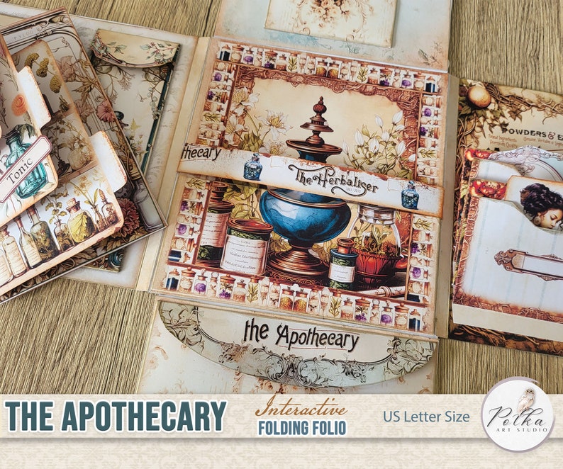 Junk Journal Folding Folio Booklet, Victorian Apothecary Digital Download, Trifold, Printable Instant Download,Ephemera, Craft Kit Project image 6