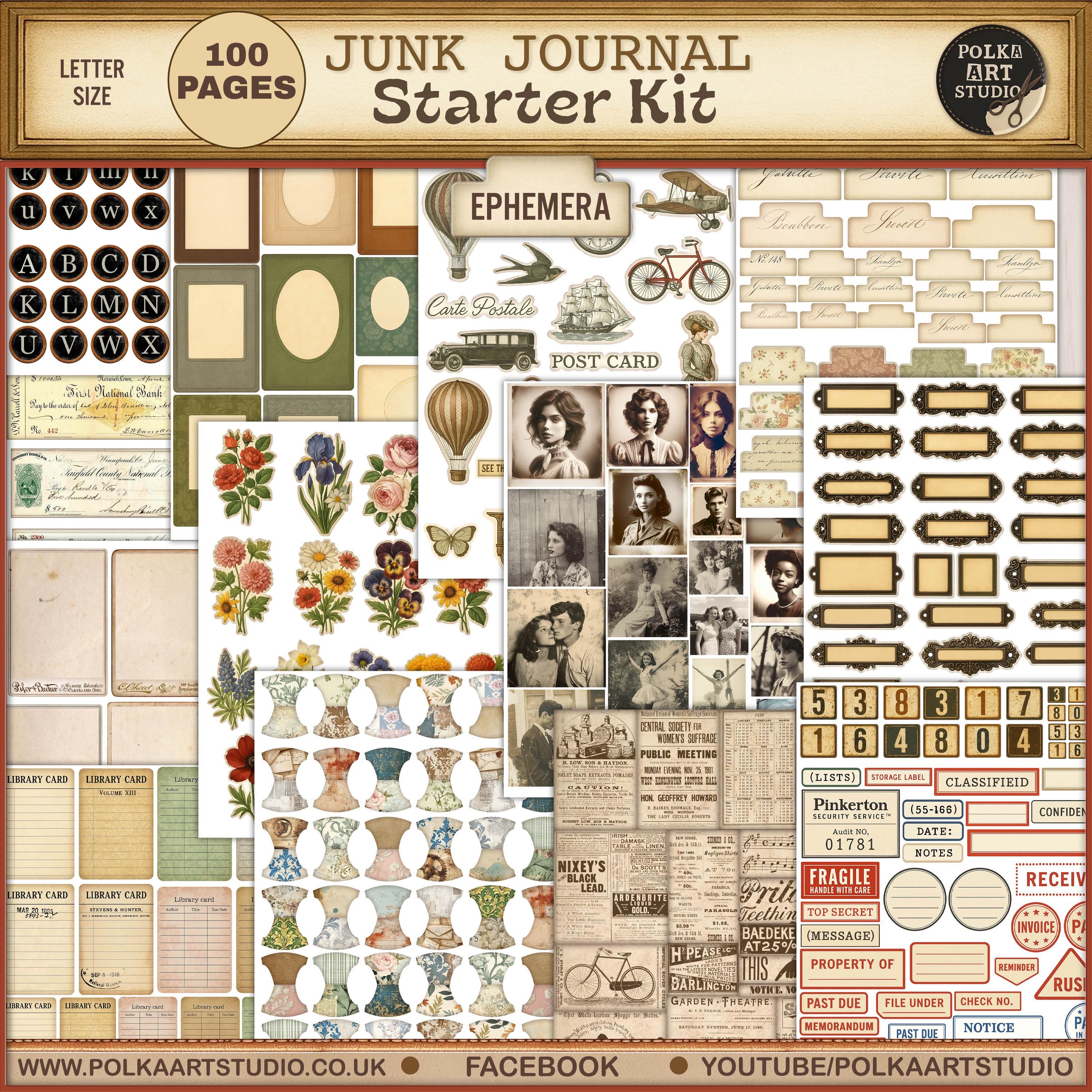Vintage Attic Junk Journal Starter Kit: 100 Ephemera Pages (digital ...