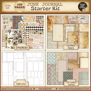 Digital Junk Journal Starter Kit, Ephemera, Dekorpapiere, Neutrale Journalseiten, printable Journal Zubehör, Collage