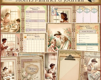 1950s Mom Planner Journal Kit: Retro Home Organizer (Digital Download)