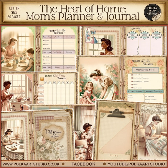 1950s Mom Planner Journal Kit: Retro Home Organizer (Digital Download)