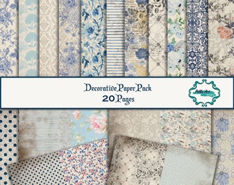 Junk Journal Grunge Vintage decorative 20 double pages/ Paper Pack / Shabby Blue papers / Instant download