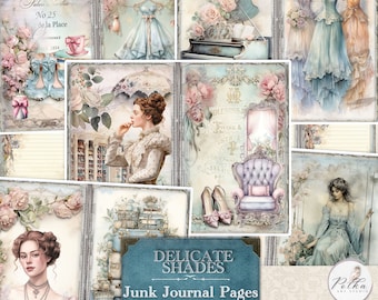 Shabby Chic Victorian Junk Journal Kit: Romantic Blue Pages (Digital Download)