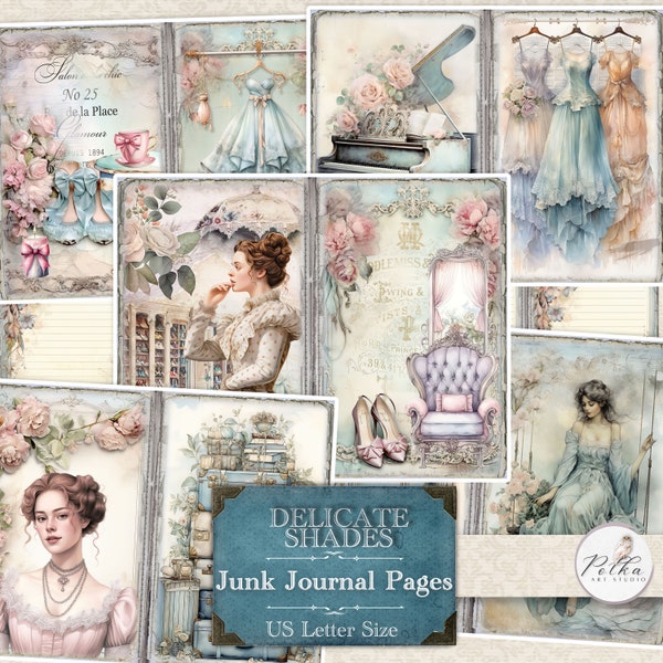 Digitales Junk Journal Kit, Shabby Chic Viktorianische Vintage Journal Seiten, viktorianische Blaue Papiere, Fantasy Journaling Craft Kit, bedruckbar romantisch