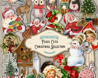 Vintage Weihnachten Fussy Schnitte: Junk Journal Printable Aufkleber (7 Seiten)