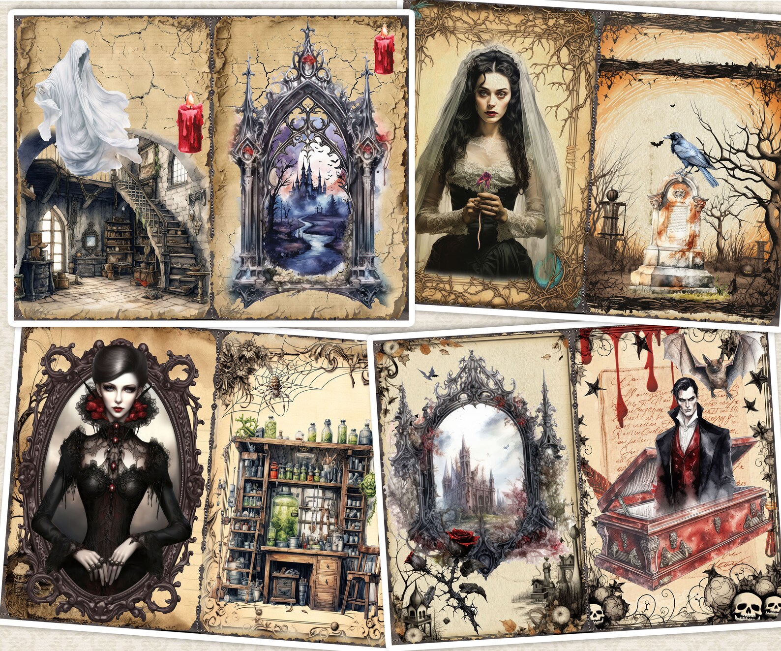 Victorian Halloween Junk Journal Kit: Gothic Witches Collage (digital ...