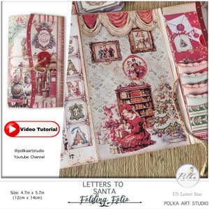 Folio plegable navideño Junk Journal, cartas a Papá Noel, descarga digital, tríptico, descarga instantánea imprimible, efímera, proyecto de kit de manualidades