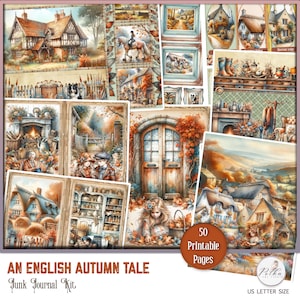 Journal d'automne romantique automne anglais, pages de journal décoratives numériques, paquet de papier rustique vintage imprimable téléchargement immédiat