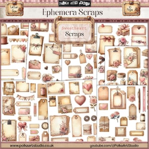 Kit de recortes de papel vintage desgastado, diario digital, recortes delicados, neutro, Cricut, planificador, imprimible, efímera linda de San Valentín