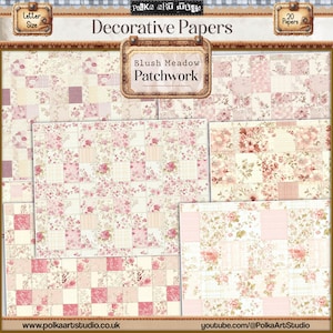 Junk Journal Shabby Chic Pink Floral Patchwork Cyfrowy dekoracyjny neutralny dziennik Strony, Pakiet papieru Vintage Akwarela Natychmiastowe pobieranie