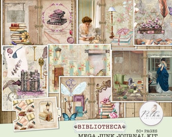 Bibliotheca Junk Journal Kit: Ephemera, Decorative Pages (Digital Download)