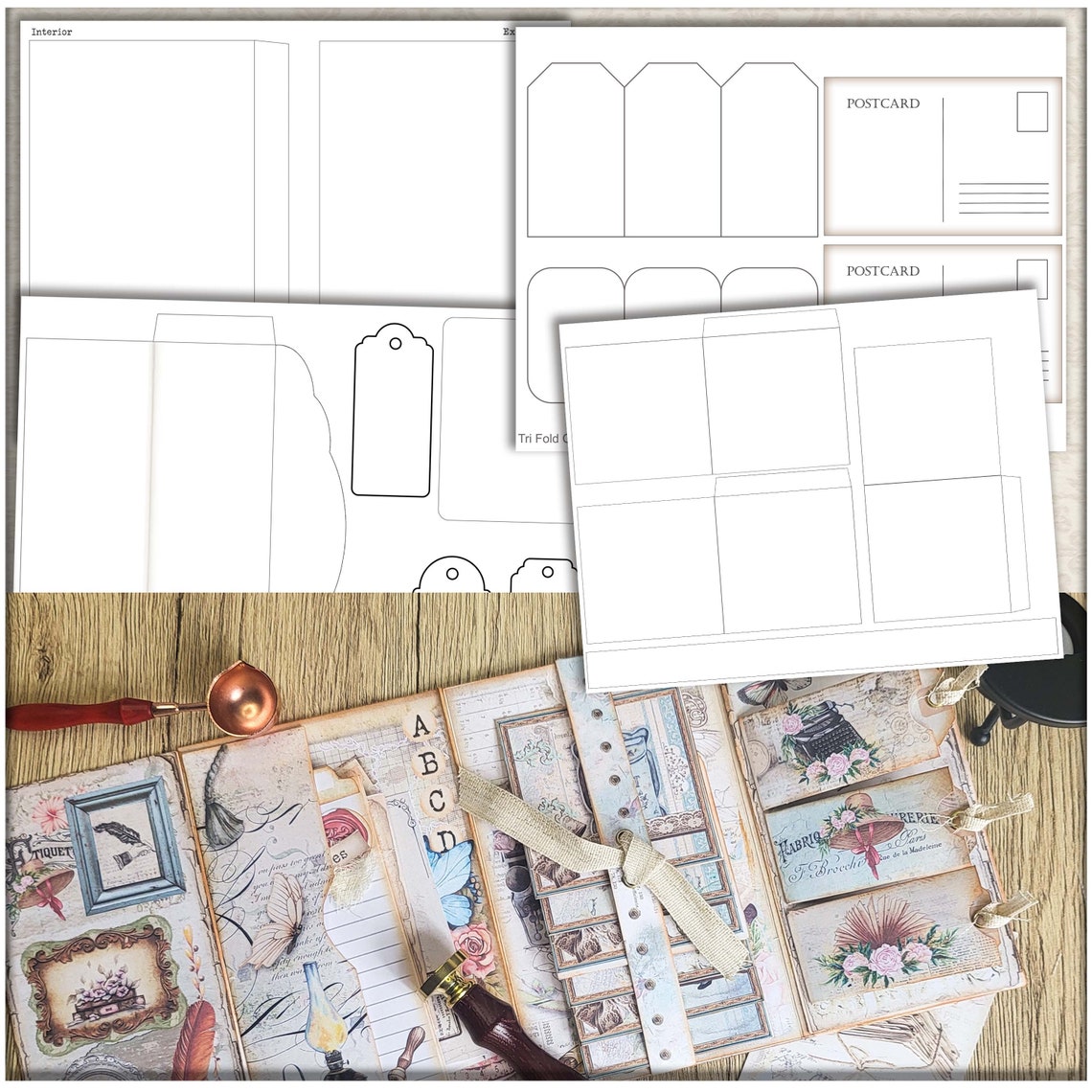 Junk Journal Folio Template: Trifold Booklet Outline (digital Download ...