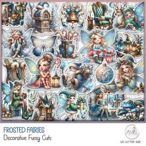 Kit diario digitale Junk Journal Natale Inverno Fussy Cuts Fantasy Fate Carte, Download di album, Carta stampabile, Fiaba digitale