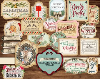 Vintage Weihnachtsetiketten und Anhänger: Druckbare Ephemera (Digitaler Download)