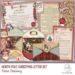 Kit de papelería digital de Papá Noel para Navidad: cartas, sobres y certificado de buena voluntad, material efímero imprimible, papelería infantil