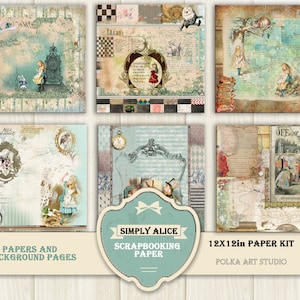 Papiers décoratifs pour scrapbooking 12 x 12 en pages vintage « Simply Alice » à téléchargement immédiat, album numérique