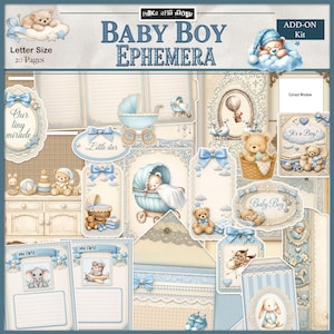 Baby Boy Ephemera Junk Journal Kit, Scrapbook Clipart för barnrum, Utskrivbara Vintage Baby Journal-dekorationer