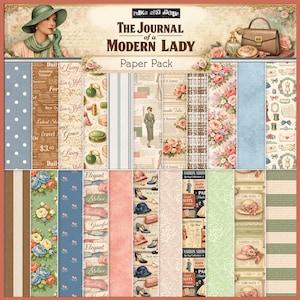 モダンレディペーパーパック – ヴィンテージジャンクジャーナル背景紙、シャビーシックな花柄プリントセット 1930年代