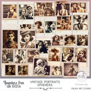 Digital Junk Journal Kit Vintage kortstondige portretten en portretten uit de jaren 1920 voor junkjournals, oude foto's, afdrukbare journalingfoto's, sepia