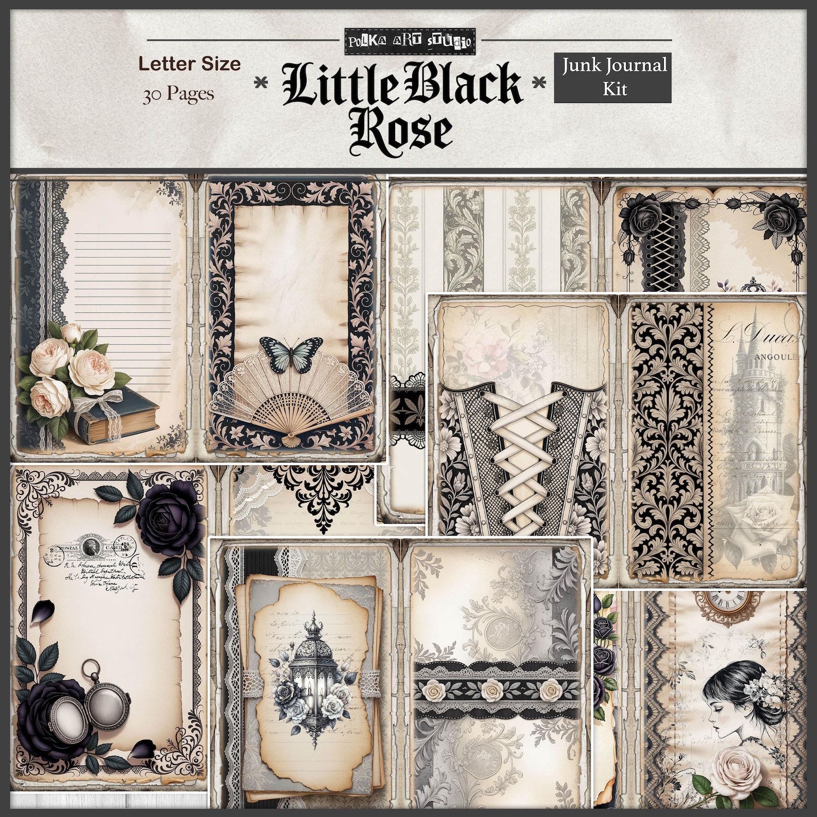 Gothic Junk Journal Kit | Little Black Rose Printable Pages | Victorian ...