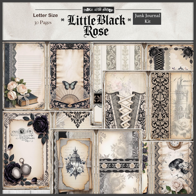 Gothic Junk Journal Kit | Little Black Rose Printable Pages | Victorian ...