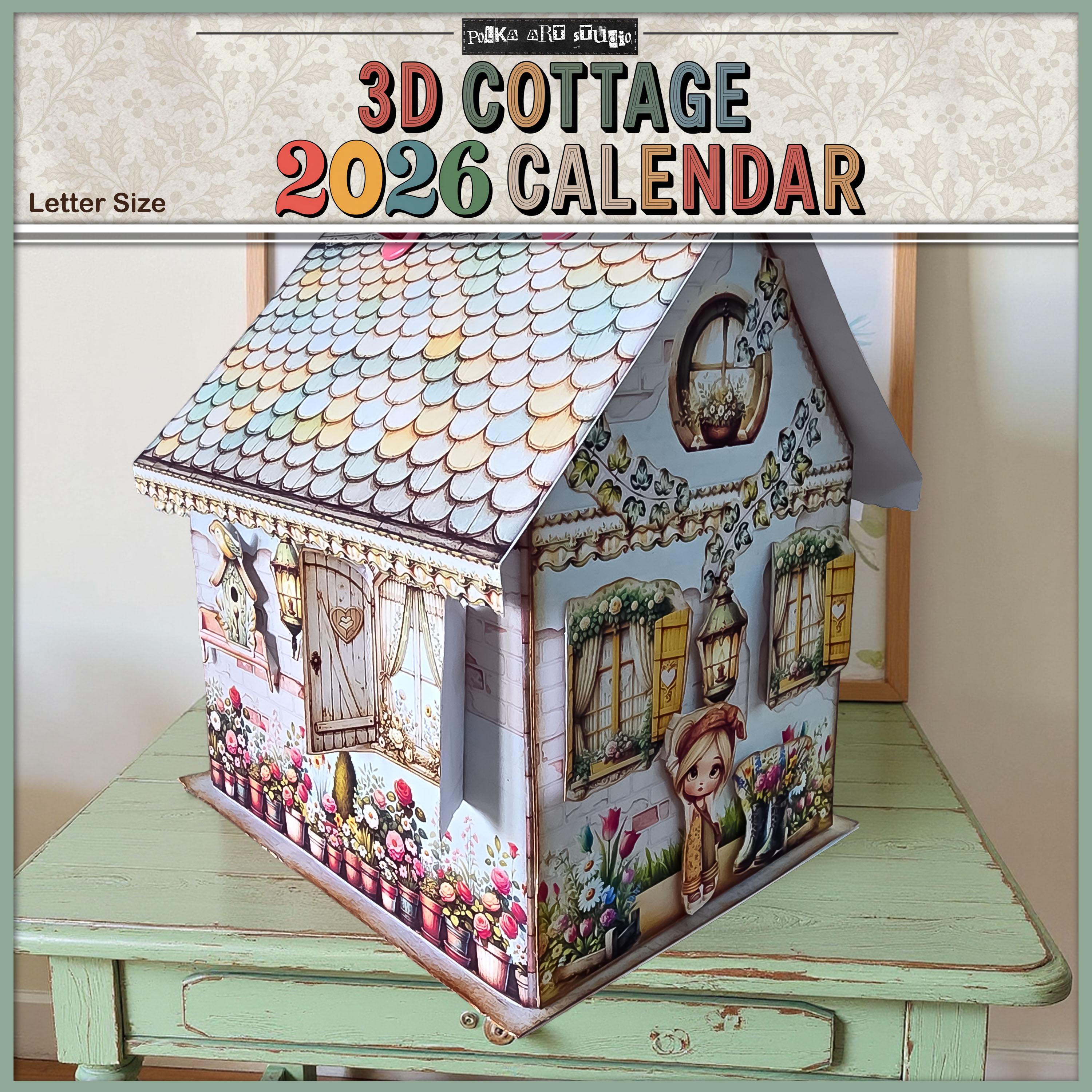 Digital Printable 2026 3D Cottage Desk Calendar, Paper Craft Project ...