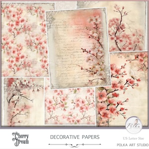 Junk Journal Blank Scrapbooking Ritratto Ciliegio Carta decorativa Confezione Neutra Vintage Acquerello Pastello Rosa carte Download immediato