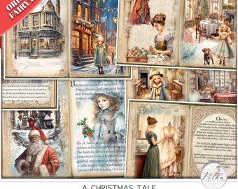 Digital Junk Journal Kit, Winter Fairytale, Children Story Complete Story Journaling Pages, Vintage Fairytale Ephemera, Fantasy Christmas