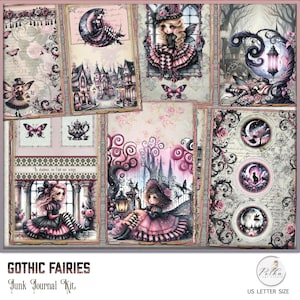 Kit diario spazzatura digitale, carte vintage fantasy gotiche fate, download di album, carta da stampare, fiabe digitali da scaricare GF2
