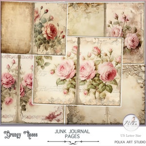Zestaw Junk Journal Shabby Chic Roses, Neutralne Koronkowe Dekoracyjne Strony Do Dziennika, Vintage Grungy, Arkusze Kolażu, Cyfrowe Pobieranie Papierów