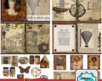 Steampunk - Junk Journal Kit / 17 pages / Printable - Instant download for personal and commercial use "Steamporium"