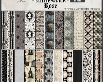 Gothic Scrapbook Paper Pack | Little Black Rose Digital Backgrounds | Dark Victorian Patterns & Textures | Junk Journal Printable Pages