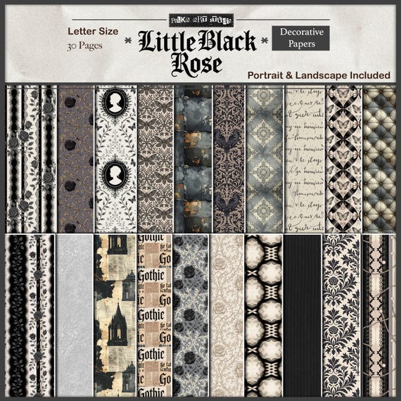 Gothic Scrapbook Paper Pack | Little Black Rose Digital Backgrounds | Dark Victorian Patterns & Textures | Junk Journal Printable Pages
