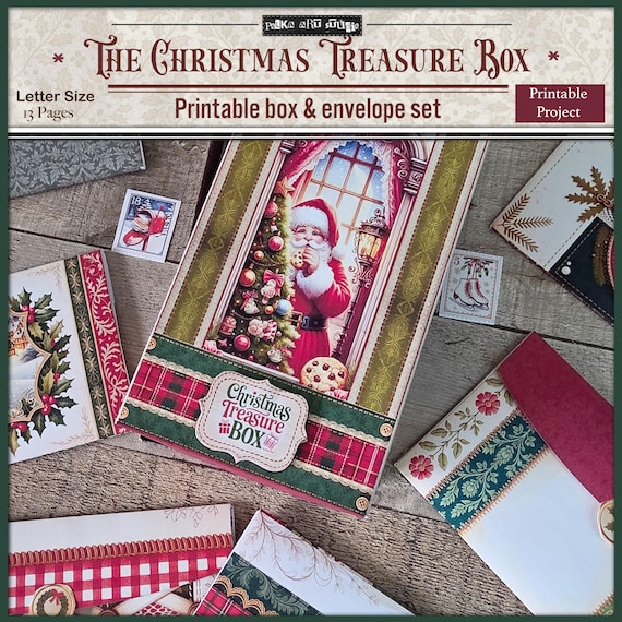 Digital Christmas Printable Paper Craft Project, Christmas Box with Envelopes, Ephemera, Christmas Mail, Envelopes