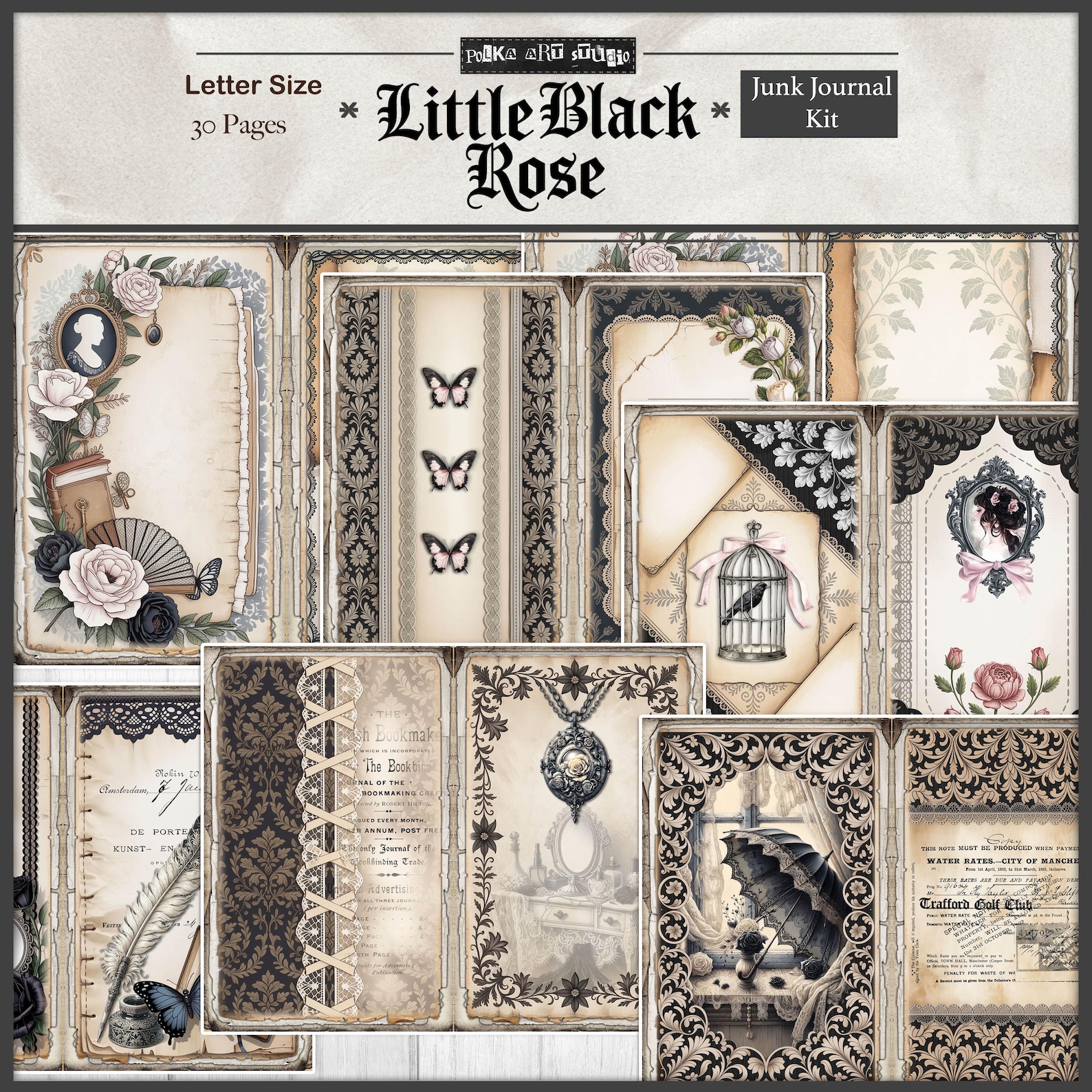 Gothic Junk Journal Kit | Little Black Rose Printable Pages | Victorian ...