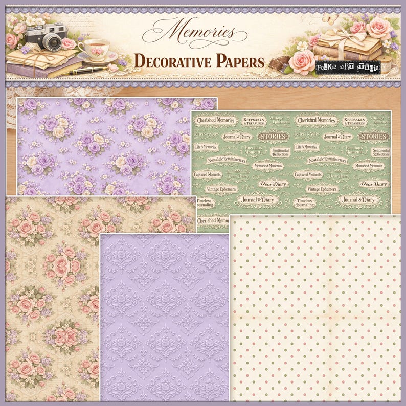 Fancy Paper Example Memories Decorative Papers Kit – Printable Vintage Junk Journal Pages ...