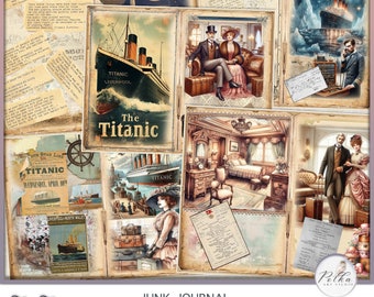 Kit digital de diario basura Titanic, paquete de papel vintage imprimible de diario marino, papeles de collage, diario digital, álbum de recortes
