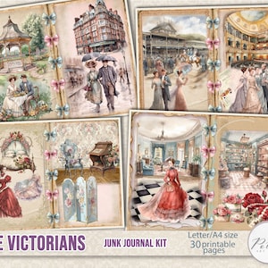 Junk Journal Digital Kit "The Victorians" afdrukbare vintage shabby chic collage papers, Victoriaans vintage dagboek, plakboek, papercraft