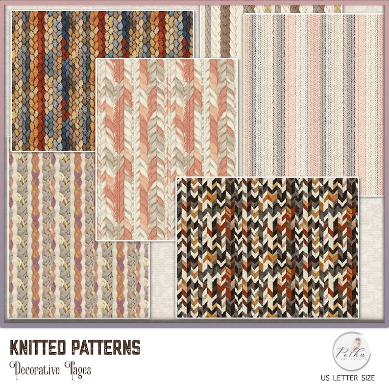 Digital Junk Journal Knitted Patterns Neutrals, Boho Printable