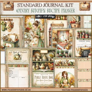 Digital STANDARD Junk Journal Cooking Planner, Rustic Farmhouse Kitchen, Journaling kit  Printable Vintage Kitchen Papers,Download Paper Kit