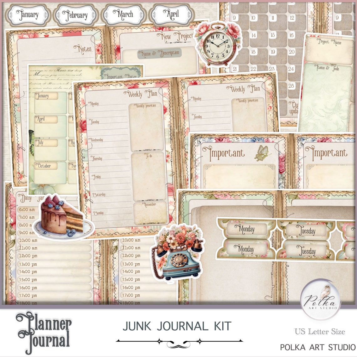 Pastel Junk Journal Kit: Shabby Chic Ephemera (printable Digital ...