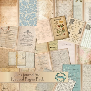 Paquet de 30 doubles pages décoratifs vierges de journal indésirable / Papiers de couleur vintage neutres / Téléchargement instantané