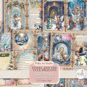 Digital Junk Journal Kit, wintersprookje feeën en draken, complete verhaaljournaalpagina's, vintage sprookjes, kortstondige sprookjes, fantasykerst